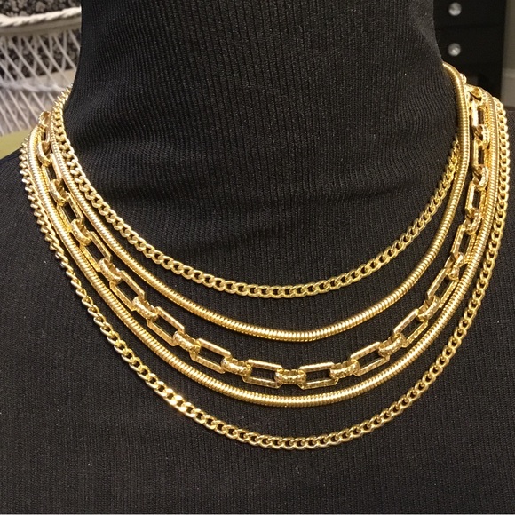 Monet Jewelry - Vintage MONET 5 Strand Gold Tone Stacked Necklace